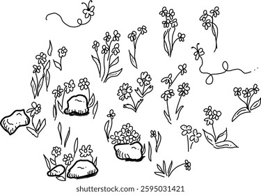 Hand-drawn spring flower vector doodles. Unique wildflowers. Perfect for decorating spring newsletters and more.
