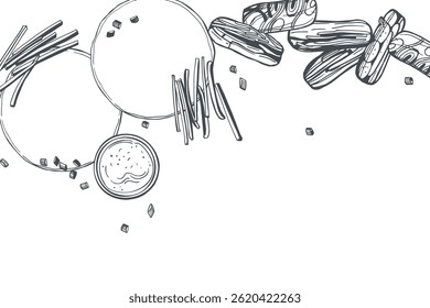 Hand-drawn spring rolls. Vector  background. Sketch illustration