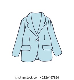 Hand-drawn spring women's clothing, blue blazer. Vector illustration in pastel colors isolated on a white background.