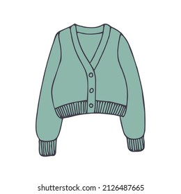 Hand-drawn spring women's clothing, cardigan. Vector illustration in pastel colors isolated on a white background.