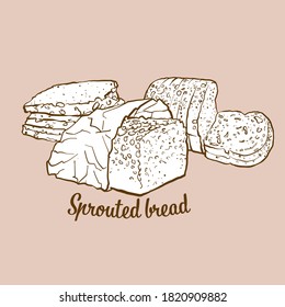 Hand-drawn Sprouted bread bread illustration. Sprouted, usually known in Europe. Vector drawing series.