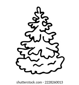 Hand-drawn spruce in doodle style, Christmas tree on white background