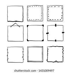 handdrawn square doodle frame collection vector