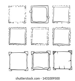 handdrawn square doodle frame collection vector