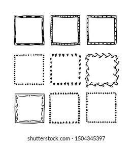 handdrawn square doodle frame collection vector