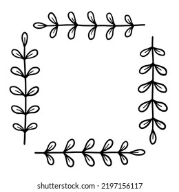 Hand-drawn square frame with leafy laurel branches
