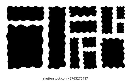 Hand-drawn square frames with wavy edges and organic shapes. Doodle-style rectangular borders perfect for text boxes, speech bubbles, and playful design elements.