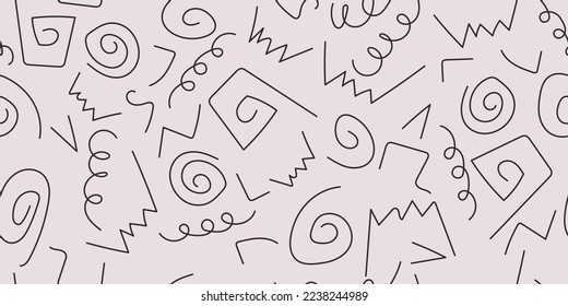 Calamares dibujados a mano. Curlos y espirales en un lienzo sin costura. Impresión sin problemas en superficies, embalajes, almohadas, textiles. Vector.