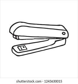 Handdrawn stapler doodle icon. Hand drawn black sketch. Sign symbol. Decoration element. White background. Isolated. Flat design. Vector illustration