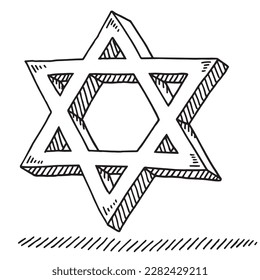 Hand-drawn Star of David with bold outlines and shading, conveying a simple and classic style. It rests above a line, suggesting balance and symmetry.