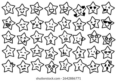 Hand-drawn Star Face Icon Set (Monochrome)