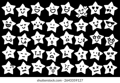 Hand-drawn Star Face Icon Set (Monochrome)