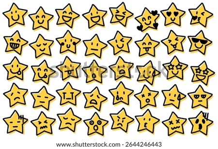 Hand-drawn Star Face Icon Set (Yellow)