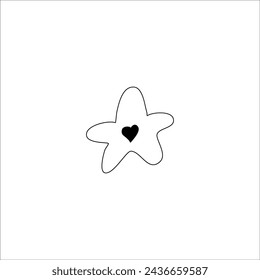 Hand-Drawn Star With Heart Center on a Clean White Background