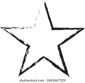 A hand-drawn star outline with rough, textured edges, perfect for adding a grunge, artistic, or rustic touch to logos, icons, ratings, or any design needing a unique, imperfect star symbol	

