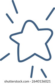 A hand-drawn star with radiating lines in a playful style. The sketchy star is surrounded by dynamic rays. Cartoon vector illustration.