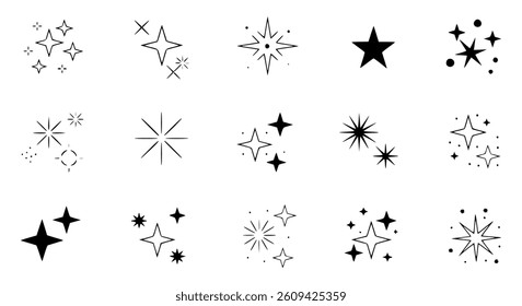 Hand-Drawn Star and Sparkle Line Art Set