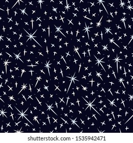 Hand-drawn starry sky vector seamless pattern