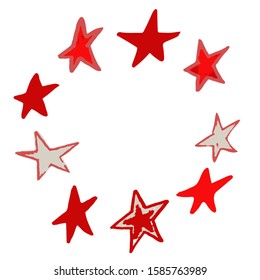 Hand-drawn stars are arranged in a circle. Copy space. Stock vector illustration