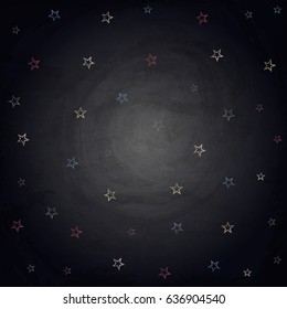Handdrawn stars on chalkboard blackboard background. Vector illustration