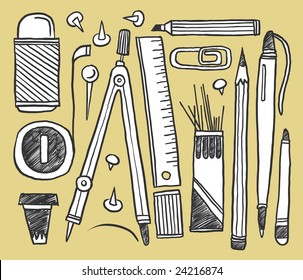 Hand-drawn stationery collection. Vector illustration.