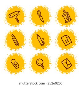 Hand-drawn stationery icons set. Vector illustration.