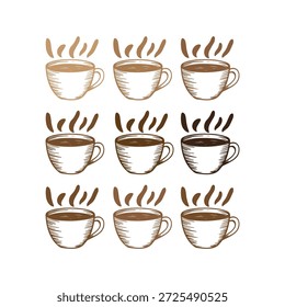 Hand-Drawn Steaming Coffee Cups Collection