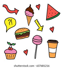 Hand-drawn stickers, can be used for stickers, website design, prints for clothing