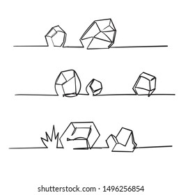 handdrawn stone rock with single line art style vector
