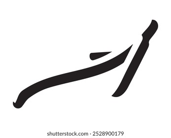 Hand-drawn straight volumetric black arrow isolated on a white background. Concept of direction, navigation, pointers, movement. Design element, symbol, and sign. Doodle style, sketch