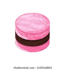 Hand-drawn strawberry chocolate Filled Macarons chalk on the white background. Vector illustration. 