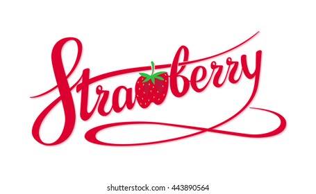 Handdrawn strawberry lettering isolated on white background. Vector illustration