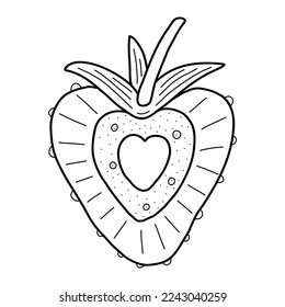 Fresa dibujada a mano en forma de corazón para los amantes. Diseñar elementos para San Valentín. Ilustración del vector