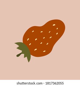 С fresa dibujada a mano. Simple impresión minimalista para camisetas, insignia, ropa. 

