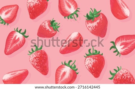 Hand-drawn strawberry wallpaper on a pink background
