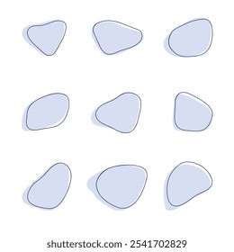 Hand-drawn streamlined organic free-form empty spots with contour isolated on a white background. Decorative element for the background, design with text, decorations in pastel blue