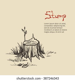Hand-drawn stumps with young shoots. Eps-8.