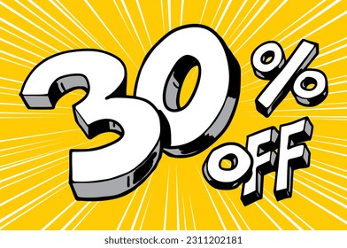 Hand-drawn style 30 percent off discount sale promotion label, illustration vector 