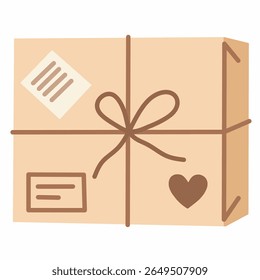Hand-drawn style box tied with string and heart label. Great for gift packaging, thank-you boxes, handmade business visuals, or cozy delivery graphics.