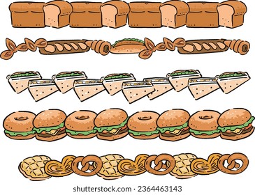  Hand-drawn style bread illustration line set Multiple types