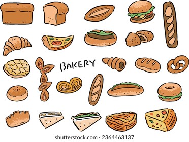 Hand-drawn style bread illustration set multiple types