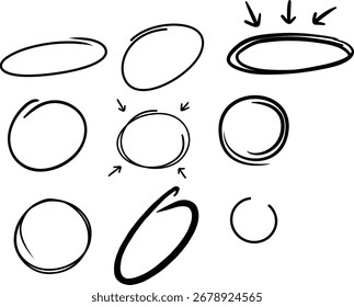 Conjunto de bocetos de círculo y doodle ovalado de estilo dibujado a mano. Formas de trazo de marcador y pluma. Conjunto de Doodle para el arte, la decoración y el diseño.