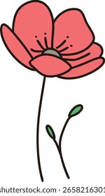 Estilo desenhado à mão bonito vetor de flor