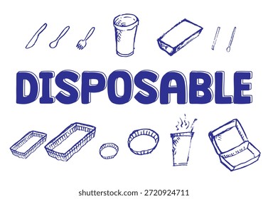 Estilo dibujado a mano Utensilios desechables con trazos finos
