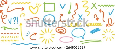 Hand-drawn style elements including arrows, underlines, marks, and decorative doodles. Perfect for presentations, journaling, teaching materials, and creative content design.