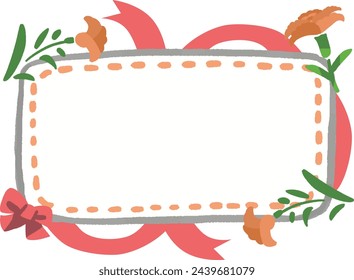 Hand-drawn style frame illustration of carnations and ribbons

