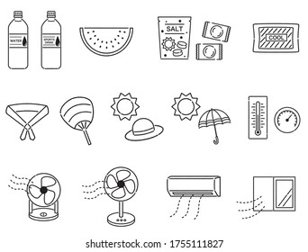 
Hand-drawn style heat stroke countermeasure set