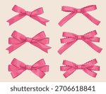 Hand-drawn style hot pink thin ribbon bow collection  vector illustration