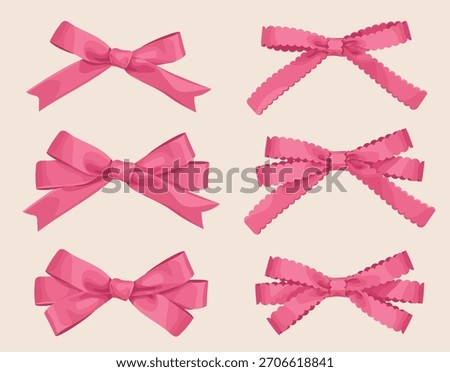 Hand-drawn style hot pink thin ribbon bow collection  vector illustration