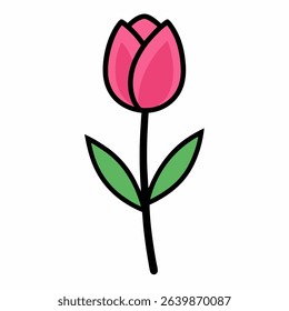 Hand-drawn style illustration of a single tulip flower, isolated on a white background. Simple, clean botanical art for various design applications.